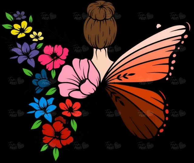 Mariposa y flores